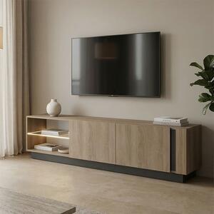 Comoda TV Variona cu LED, nuanta sonoma-antracit, 185.6 x 35 x 45 cm