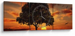 Tablou cu pomi și apus de soare (cu ceas) (90x30 cm)