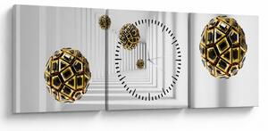 Tablou abstract cu mingi de fotbal (cu ceas) (90x30 cm)