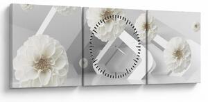 Tablou abstract cu flori albe (cu ceas) (90x30 cm)
