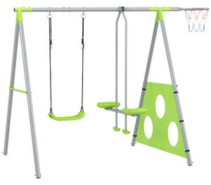 AIYAPLAY Leagăn de Grădină 4 în 1 pentru Copii cu Coș de Baschet și Poartă de Fotbal, 215x180x182 cm, Verde | Aosom Romania