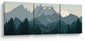 Tablou - Munții cu privirea graficeanului (cu ceas) (90x30 cm)