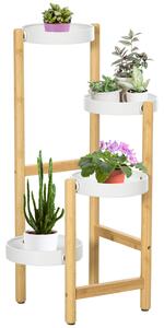 Outsunny Suport pentru Plante cu 4 Rafturi din Bambus și Metal, 28x28x80 cm, Alb | Aosom Romania