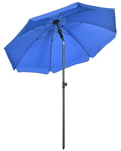 Outsunny Umbrelă de Soare pentru Plajă cu Tetieră care se Înclină la 45° și Design în 2 Secțiuni, Ø180x209 cm, Albastru | Aosom Romania