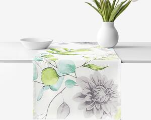 Goldea napron de masă 100% bumbac deluxe - eucalipt cu flori 35x120 cm
