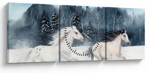 Tablou cu caii pictați (cu ceas) (90x30 cm)