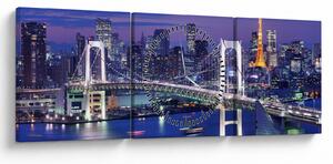 Tablou metropolei nocture (cu ceas) (90x30 cm)