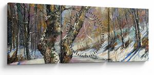 Tablou cu peisaj de iarnă pictat (cu ceas) (90x30 cm)