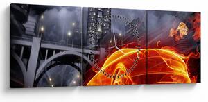 Tablou cu mașina în flăcărată (cu ceas) (90x30 cm)