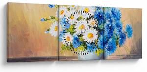 Tablou pictat cu vaza și flori (cu ceas) (90x30 cm)