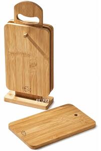 Set 4 tocatoare practice Pufo din bambus cu suport din lemn pentru bucatarie