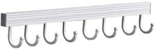 Cuier Pufo Home din aluminiu pentru bucatarie cu 8 carlige – suport pentru tacamuri, ustensile, sccesorii si prosoape, montaj pe perete, 59 cm