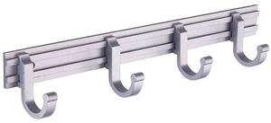 Cuier din aluminiu Pufo cu 4 carlige pentru bucatarie– Suport ustensile, prosoape si accesorii, montaj pe perete, 27 cm