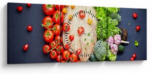 Tablou - Masa plină cu legume (cu ceas) (90x30 cm)