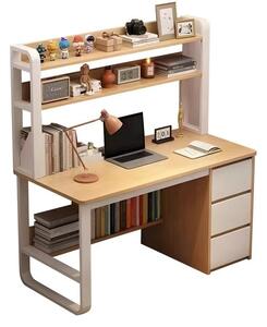 Birou cu Biblioteca Pako World, model Soco, 120x144x50 cm, Natural/Alb