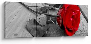 Tablou cu trandafiri roșii (cu ceas) (90x30 cm)