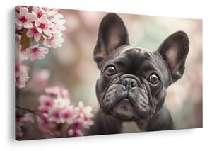 Tablou bulldog drăguț printre flori