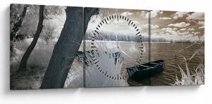 Tablou cu barca pe lac (cu ceas) (90x30 cm)
