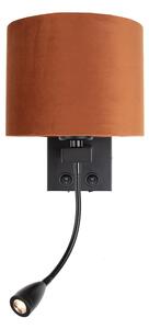 Wandlamp zwart met flexarm en kap oranje met gouden binnenkant 18cm - Brescia Combi