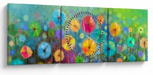 Tablou - Flori abstract (cu ceas) (90x30 cm)
