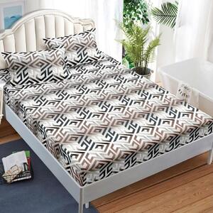 Husa de pat, 2 persoane, finet, 3 piese, cu elastic, alb , cu model linii, HPF307