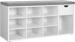 Banca pentru pantofi cu sezut gri si sertar WESO WHITE 104x30x48 cm, alb