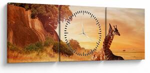 Tablou Girafe în Africa (cu ceas) (90x30 cm)