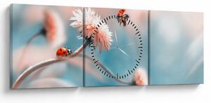 Tablou - Buburuze pe floare (cu ceas) (90x30 cm)