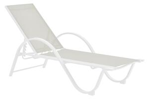 Sezlong cu brate, Model Attain, culoare alb, aluminiu si textil, 200x62x35 cm
