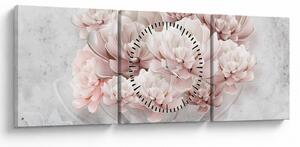 Tablou - Flori roz pe perete (cu ceas) (90x30 cm)