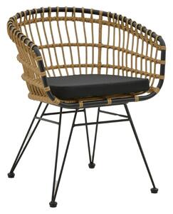 Fotoliu de exterior, Model Naoki, culoare natural si negru, metal si poliratan, 62x62x70 cm