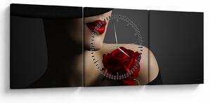 Tablou - Femeia cu flori (cu ceas) (90x30 cm)