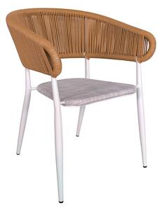 Fotoliu de exterior, Model Raven, culoare alb si bej, aluminiu si poliratan, 57x62x78 cm