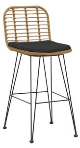 Scaun de bar pentru exterior, Model Naoki, culoare bej si negru, metal si poliratan, 46x56x110 cm