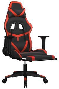 Scaun de gaming cu masaj/suport picioare, negru/roșu, piele eco