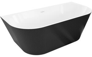 Mexen Oris, cadă de baie independentă cu caneluri 150 x 75 cm, alb-negru, preaplin alb, 52871507575-20