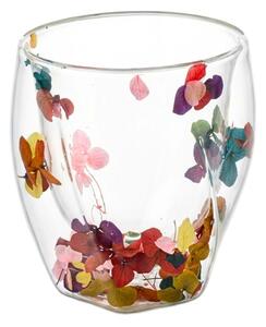 Pahar cu inserție de flori uscate multicolor, hortensie, pereți dubli, sticlă borosilicată, 250 ml, Aurora Bloom