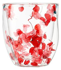 Pahar cu inserție de flori uscate roșu și roz, hortensie, pereți dubli, sticlă borosilicată, 250 ml, Aurora Bloom