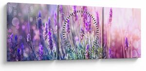 Tablou - Lavandă în strălucirea soarelui (cu ceas) (90x30 cm)