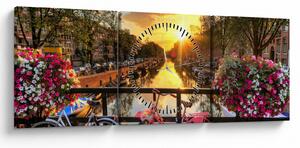 Tablou - Răsărit de soare la Amsterdam (cu ceas) (90x30 cm)
