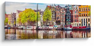 Tablou - Case dansatoare, Amsterdam (cu ceas) (90x30 cm)
