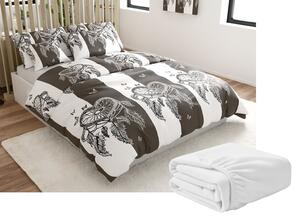 Set Lenjerie cocolino TIRSO gri-alb + Cearsaf Cocolino microplus cu elastic SOFT 90x200 cm alb, pat single