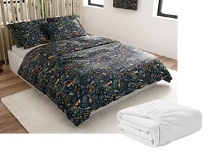 Set lenjerie cocolino THE FOX AND THE HARE verde inchis + cearsaf Cocolino microplus cu elastic SOFT 90x200 cm alb, pat single