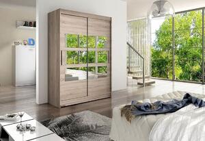 Dulap dormitor cu uşi glisante STAWEN VII cu oglindă, 150x200x58, alb mat