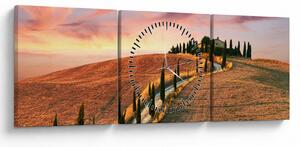 Tablou - Casa pe deal Toscana, Italia (cu ceas) (90x30 cm)
