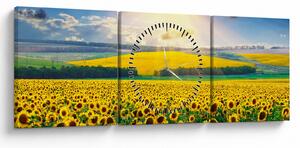 Tablou - Câmp cu floarea soarelui (cu ceas) (90x30 cm)