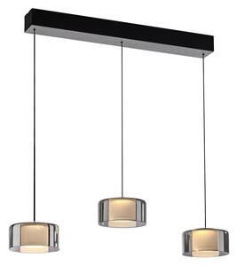 Hanglamp zwart met smoke glas incl. LED 3-lichts easylift - Rika
