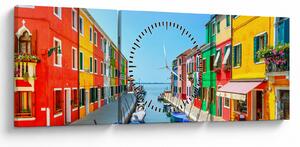 Tablou - Insula Burano, Veneția, Italia (cu ceas) (90x30 cm)