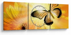 Tablou - Fluture galben cu flori (cu ceas) (90x30 cm)