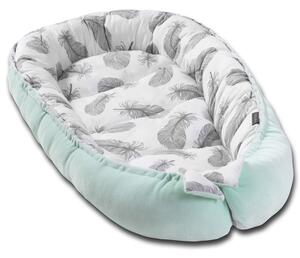 Cosulet bebe Kidizi Baby Nest Cocoon velvet 90x50 cm Mint Feathers, husa interior 100% bumbac